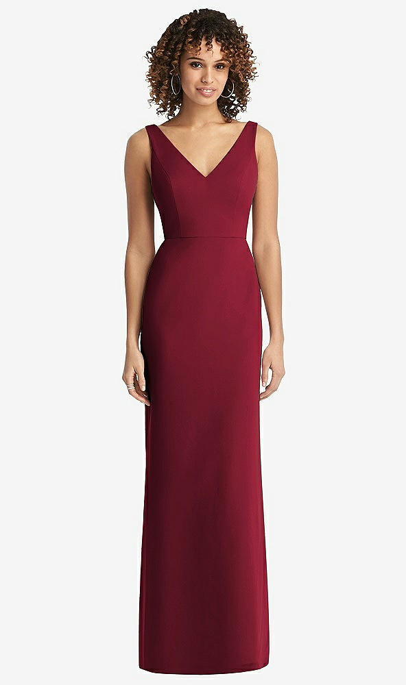 Back View - Burgundy Sleeveless Tie Back Chiffon Trumpet Gown
