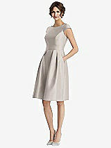 Front View Thumbnail - Taupe Cap Sleeve Pleated Cocktail Dress with Pockets