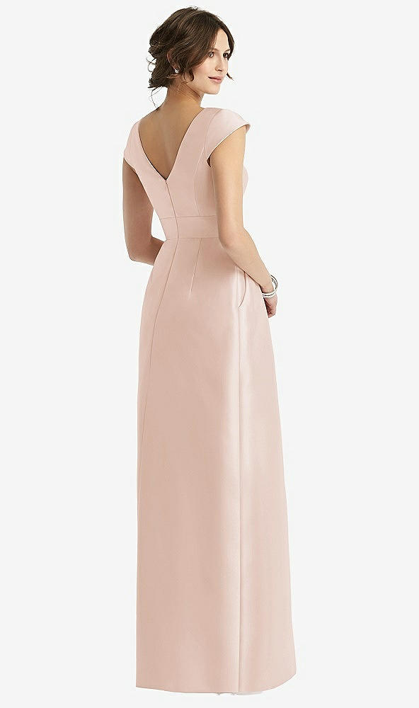 Back View - Cameo Cap Sleeve Pleated Skirt Dress with Pockets