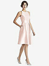 Front View Thumbnail - Blush High-Neck Satin Cocktail Dress with Pockets