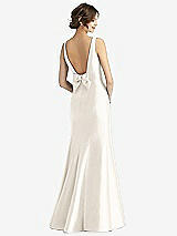 Rear View Thumbnail - Ivory Sleeveless Satin Trumpet Gown with Bow at Open-Back