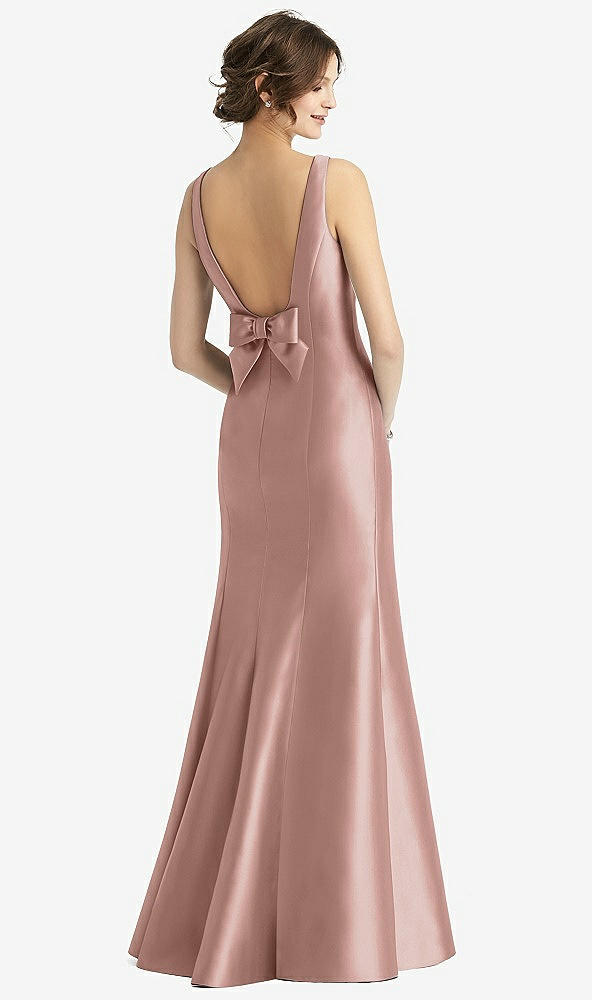 Back View - Neu Nude Sleeveless Satin Trumpet Gown with Bow at Open-Back