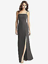Rear View Thumbnail - Caviar Gray Tie-Back Cutout Trumpet Gown with Front Slit