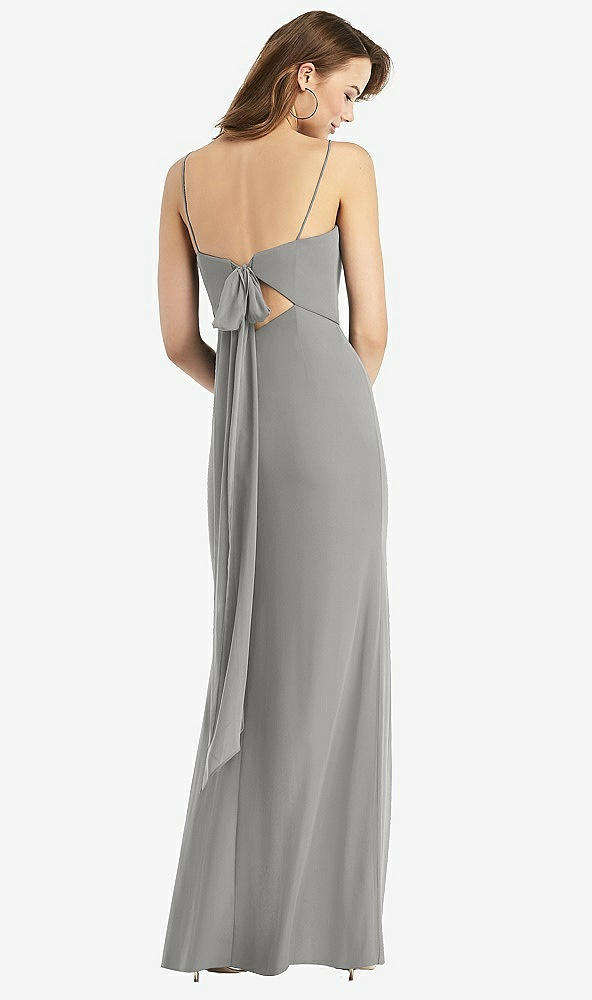 Front View - Chelsea Gray Tie-Back Cutout Trumpet Gown with Front Slit