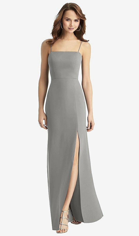 Back View - Chelsea Gray Tie-Back Cutout Trumpet Gown with Front Slit