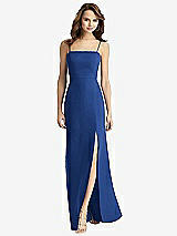 Rear View Thumbnail - Classic Blue Tie-Back Cutout Trumpet Gown with Front Slit