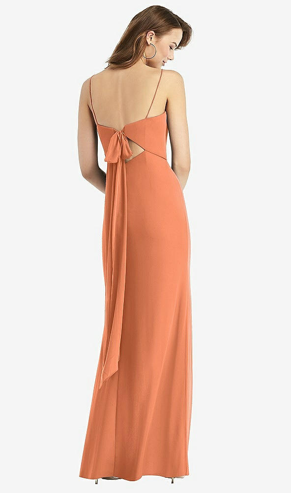 Front View - Sweet Melon Tie-Back Cutout Trumpet Gown with Front Slit