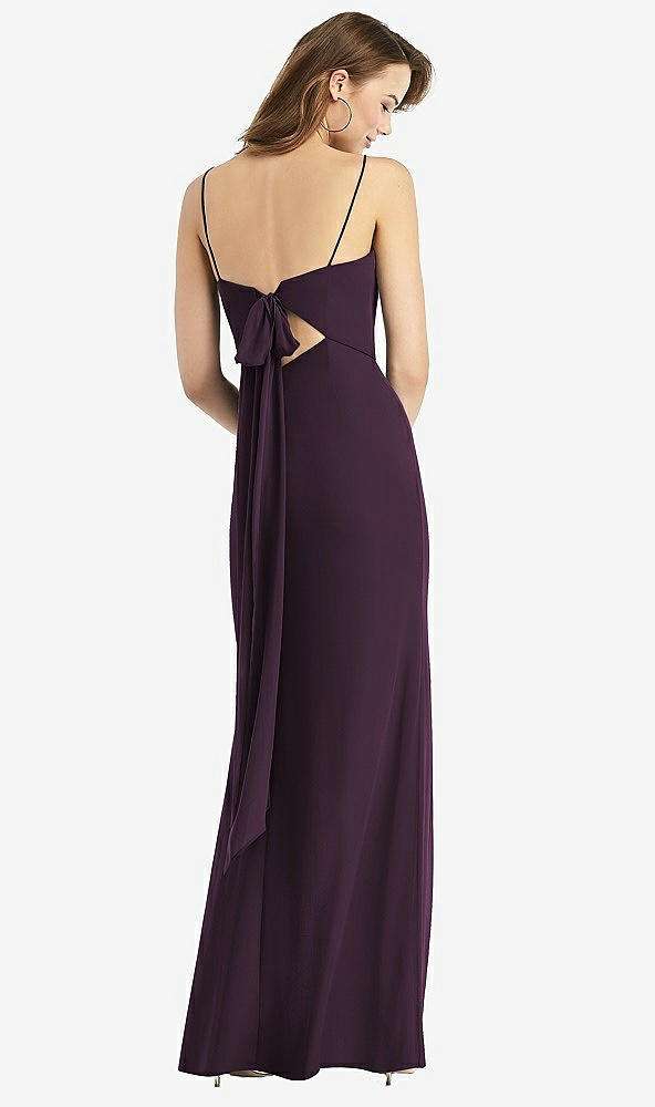 Front View - Aubergine Tie-Back Cutout Trumpet Gown with Front Slit