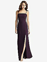 Rear View Thumbnail - Aubergine Tie-Back Cutout Trumpet Gown with Front Slit