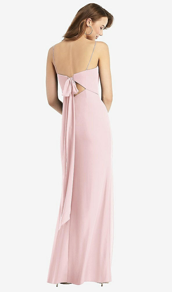 Front View - Ballet Pink Tie-Back Cutout Trumpet Gown with Front Slit