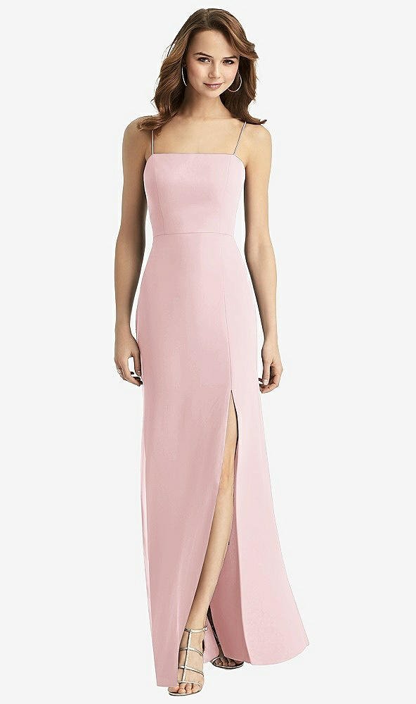 Back View - Ballet Pink Tie-Back Cutout Trumpet Gown with Front Slit