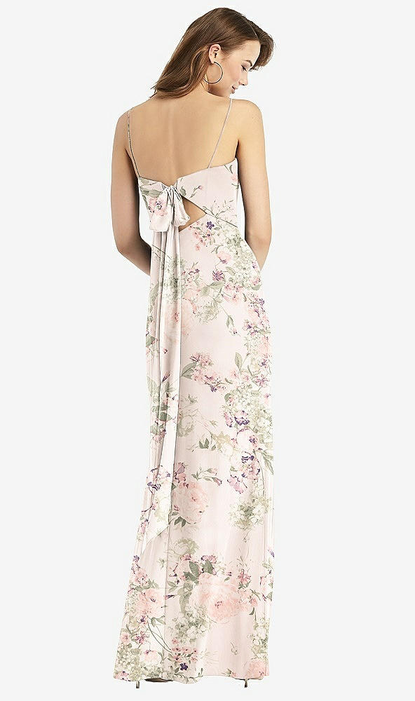 Front View - Blush Garden Tie-Back Cutout Trumpet Gown with Front Slit