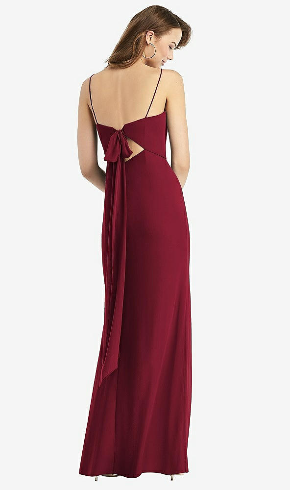 Front View - Burgundy Tie-Back Cutout Trumpet Gown with Front Slit