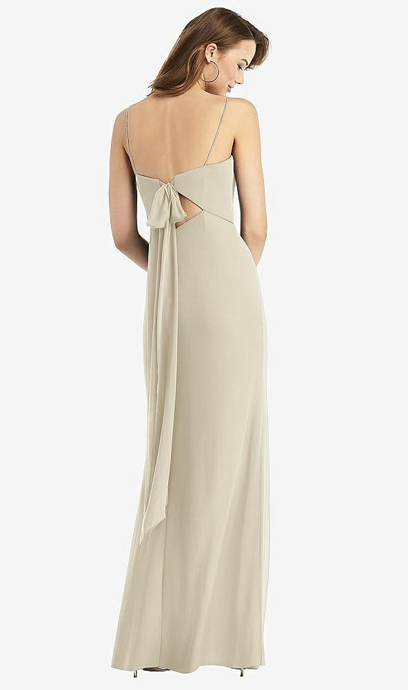 Front View - Champagne Tie-Back Cutout Trumpet Gown with Front Slit