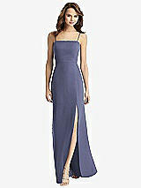 Rear View Thumbnail - French Blue Tie-Back Cutout Trumpet Gown with Front Slit
