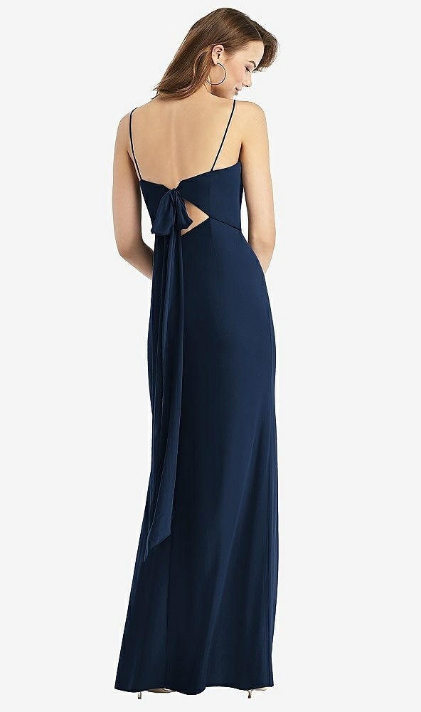 Front View - Midnight Navy Tie-Back Cutout Trumpet Gown with Front Slit