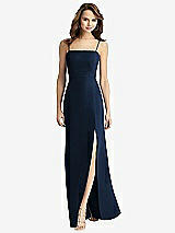Rear View Thumbnail - Midnight Navy Tie-Back Cutout Trumpet Gown with Front Slit