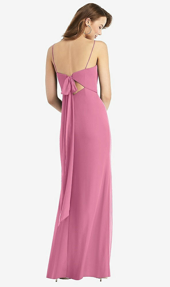 Front View - Orchid Pink Tie-Back Cutout Trumpet Gown with Front Slit