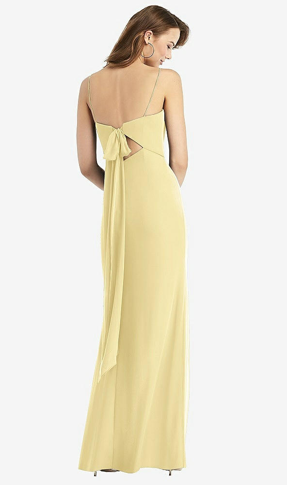 Front View - Pale Yellow Tie-Back Cutout Trumpet Gown with Front Slit
