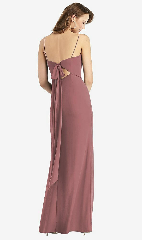Front View - Rosewood Tie-Back Cutout Trumpet Gown with Front Slit