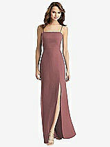 Rear View Thumbnail - Rosewood Tie-Back Cutout Trumpet Gown with Front Slit