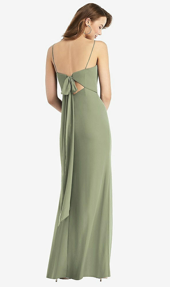 Front View - Sage Tie-Back Cutout Trumpet Gown with Front Slit