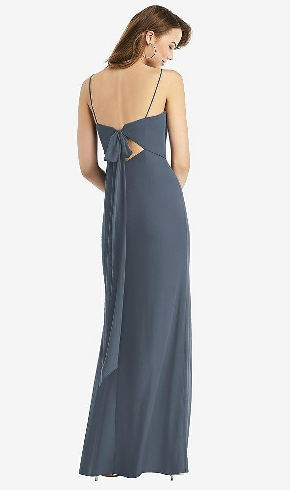 Front View - Silverstone Tie-Back Cutout Trumpet Gown with Front Slit