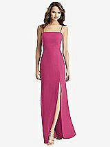 Rear View Thumbnail - Tea Rose Tie-Back Cutout Trumpet Gown with Front Slit
