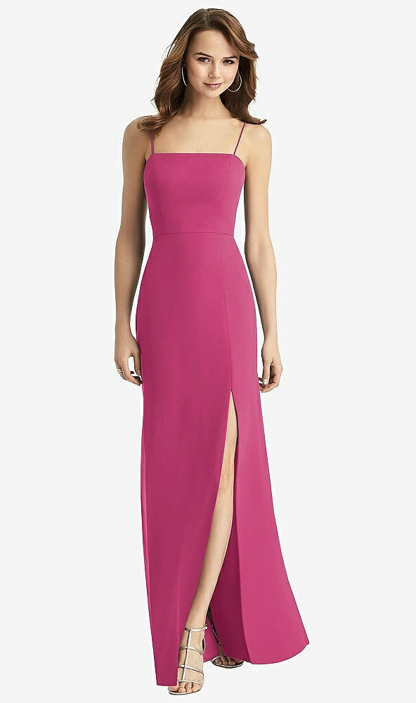 Back View - Tea Rose Tie-Back Cutout Trumpet Gown with Front Slit