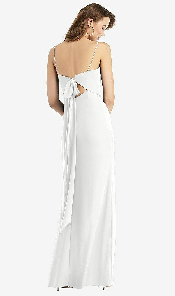 Front View - White Tie-Back Cutout Trumpet Gown with Front Slit