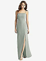 Rear View Thumbnail - Willow Green Tie-Back Cutout Trumpet Gown with Front Slit