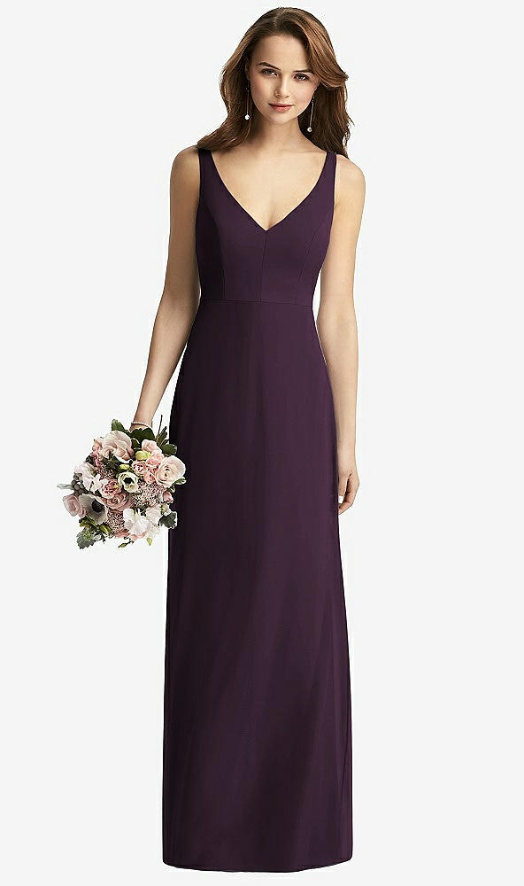 Front View - Aubergine Sleeveless V-Back Long Trumpet Gown