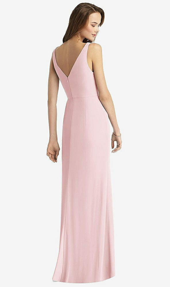 Back View - Ballet Pink Sleeveless V-Back Long Trumpet Gown