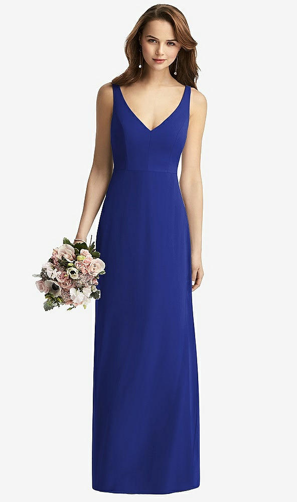Front View - Cobalt Blue Sleeveless V-Back Long Trumpet Gown