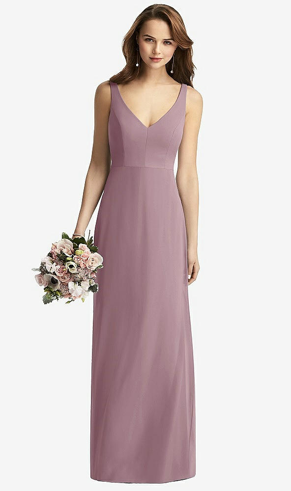 Front View - Dusty Rose Sleeveless V-Back Long Trumpet Gown