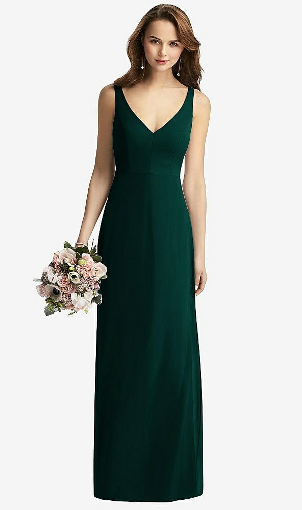Front View - Evergreen Sleeveless V-Back Long Trumpet Gown