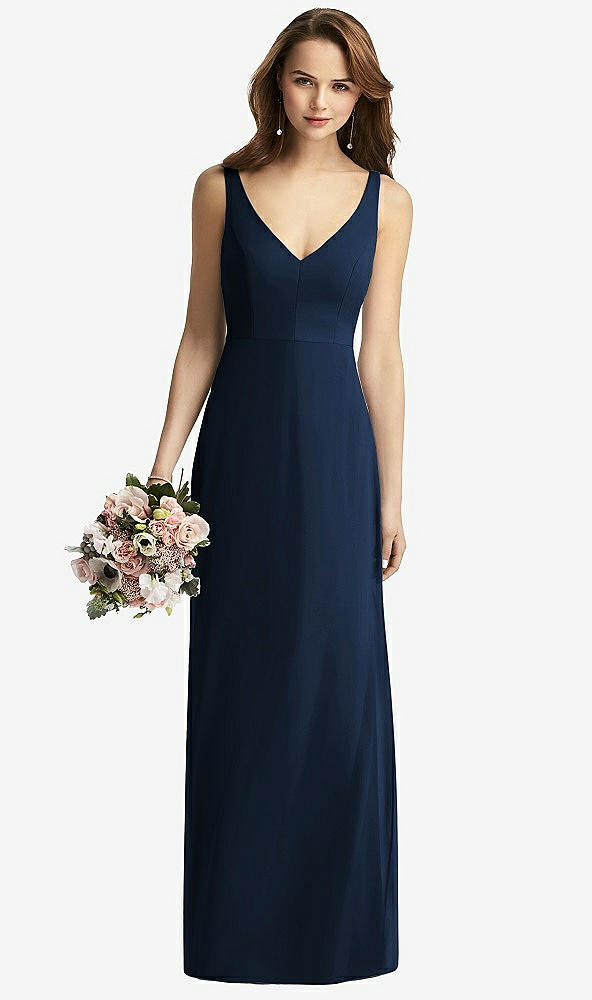 Front View - Midnight Navy Sleeveless V-Back Long Trumpet Gown