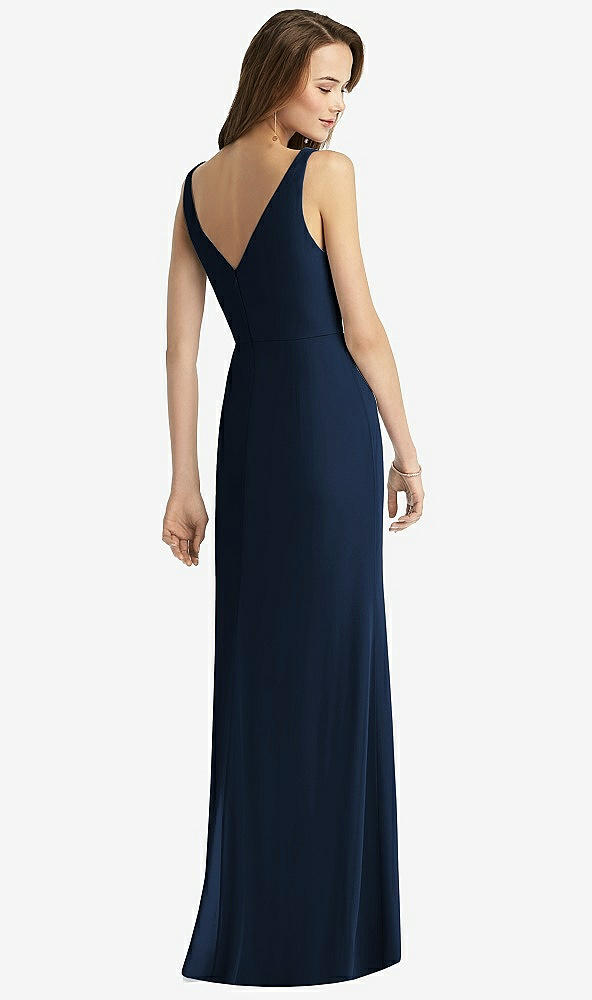 Back View - Midnight Navy Sleeveless V-Back Long Trumpet Gown