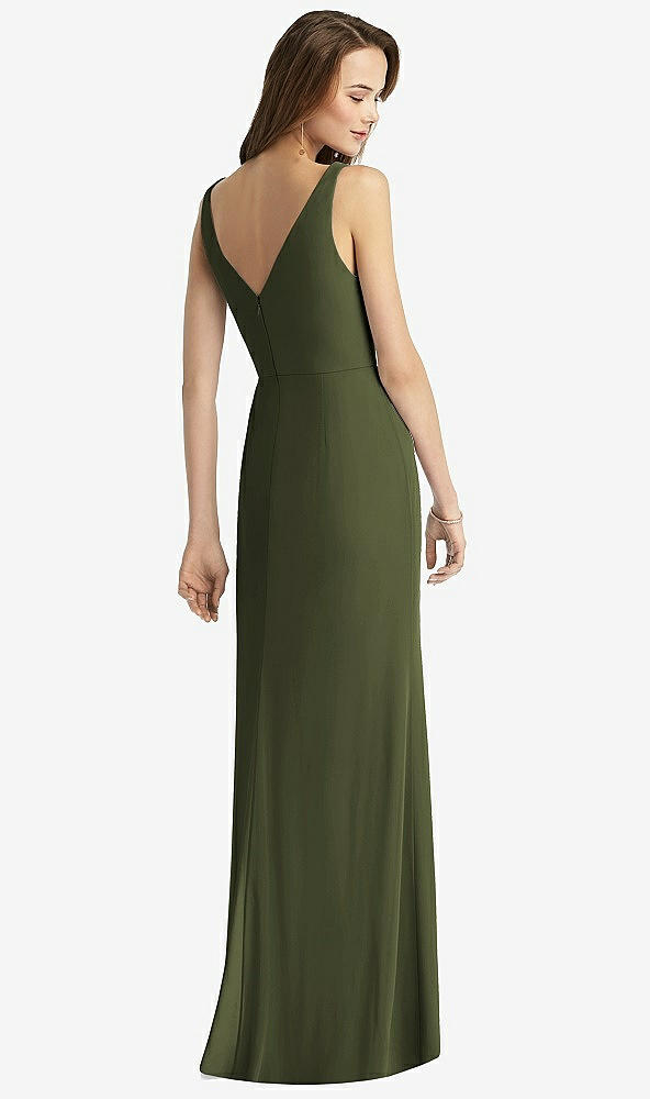 Back View - Olive Green Sleeveless V-Back Long Trumpet Gown