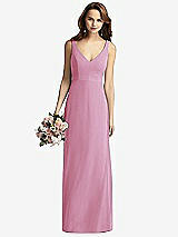 Front View Thumbnail - Powder Pink Sleeveless V-Back Long Trumpet Gown