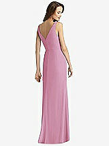 Rear View Thumbnail - Powder Pink Sleeveless V-Back Long Trumpet Gown