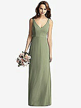 Front View Thumbnail - Sage Sleeveless V-Back Long Trumpet Gown