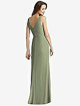 Rear View Thumbnail - Sage Sleeveless V-Back Long Trumpet Gown