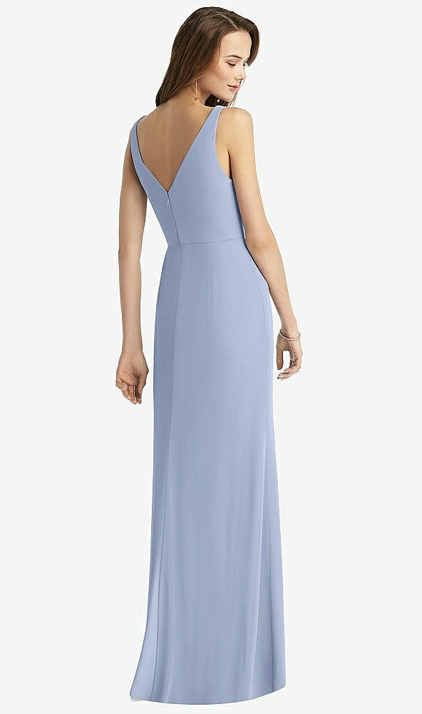 Back View - Sky Blue Sleeveless V-Back Long Trumpet Gown
