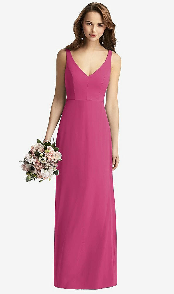 Front View - Tea Rose Sleeveless V-Back Long Trumpet Gown