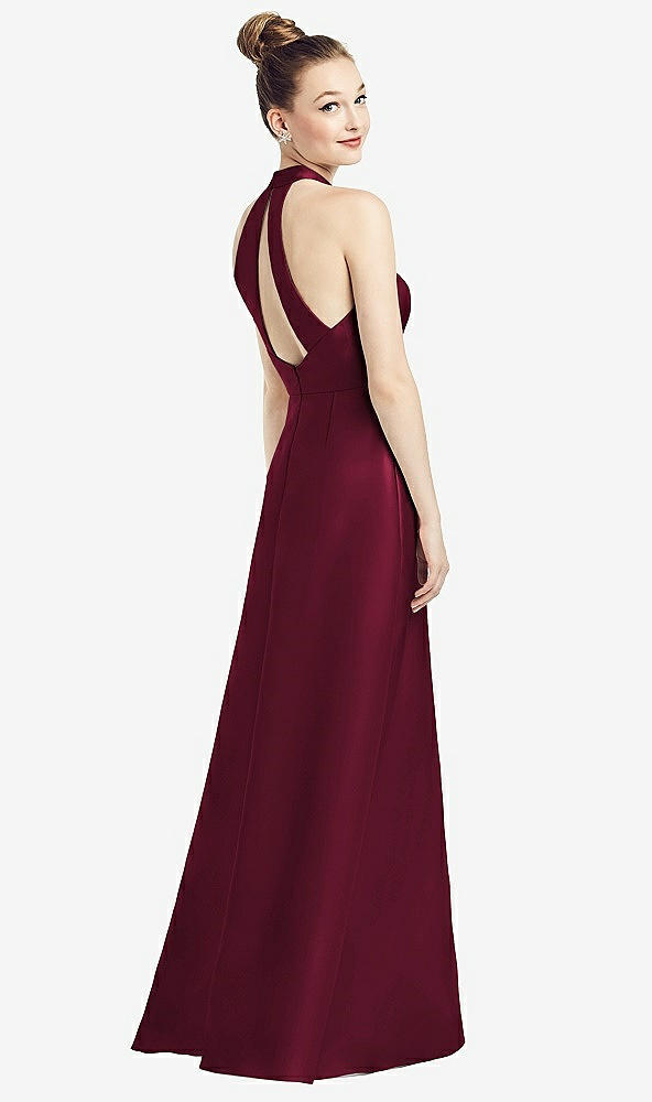 Front View - Cabernet High-Neck Cutout Satin Dress with Pockets