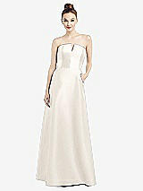 Front View Thumbnail - Ivory Strapless Notch Satin Gown with Pockets