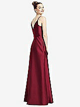 Rear View Thumbnail - Burgundy Draped Wrap Satin Maxi Dress with Pockets