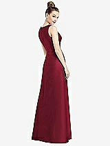 Rear View Thumbnail - Burgundy Sleeveless V-Neck Satin Dress with Pockets