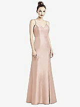 Rear View Thumbnail - Cameo Open-Back Bow Tie Satin Trumpet Gown